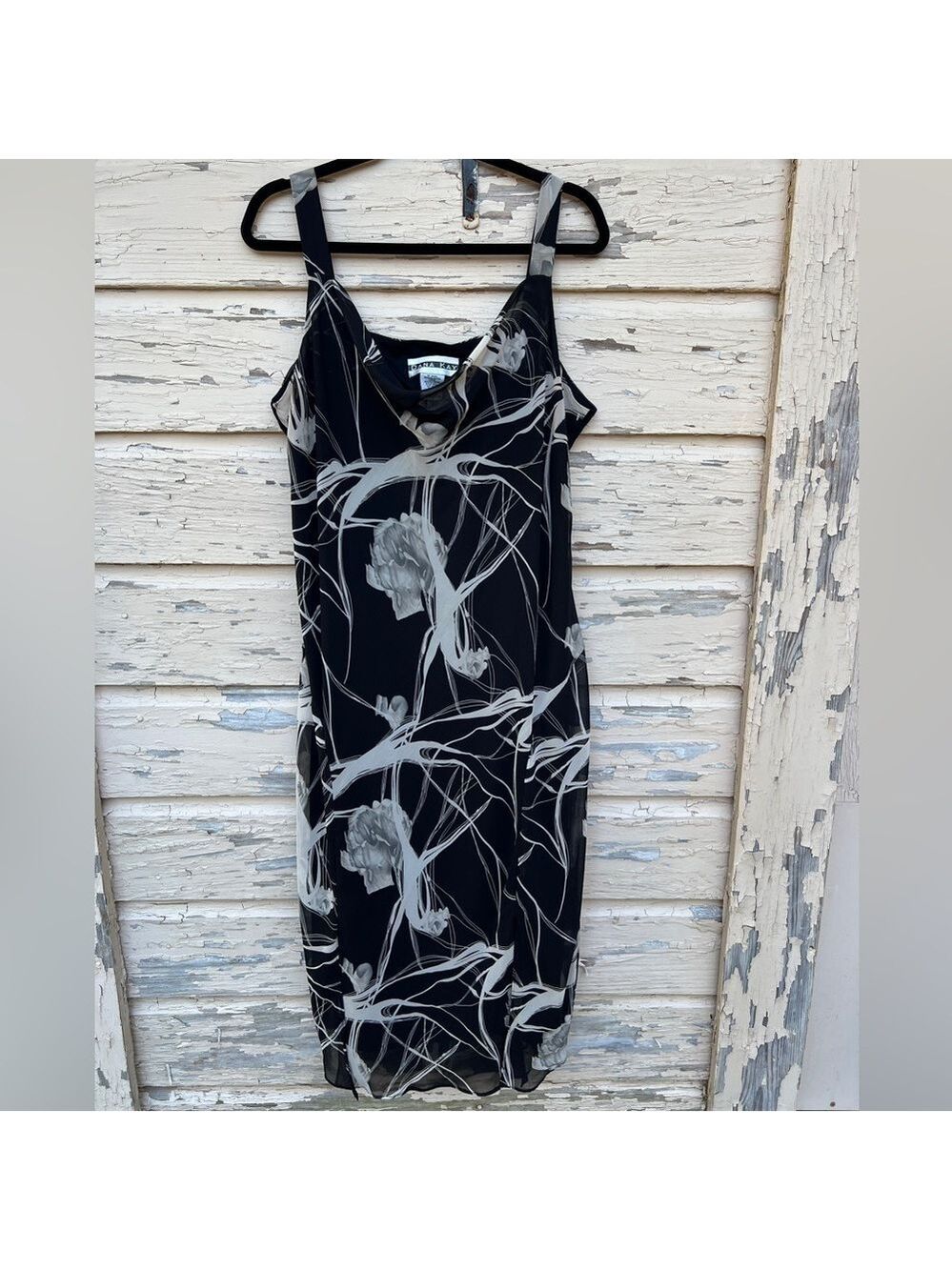 Vintage 90s Dana Kay Whimsigoth Cowl Neck Fairycore Abstract Floral Midi Dress
